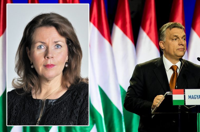 Ungerns president Viktor Orbán och Europaparlamentarikern Cecilia Wikström (L)