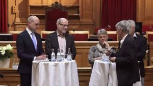Fredrik Reinfeldt (M), Stefan Attefall (KD), Maud Olofsson (C) och Bengt Westerberg (FP/L)